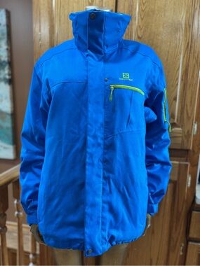 Salomon Men's Bright Blue Ski Jacket with Neon Yellow Accents